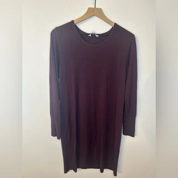 Athleta Women’s Crossover Long Sleeve Sweatshirt Dress in Burgundy, Size Medium - Picture 2 of 8